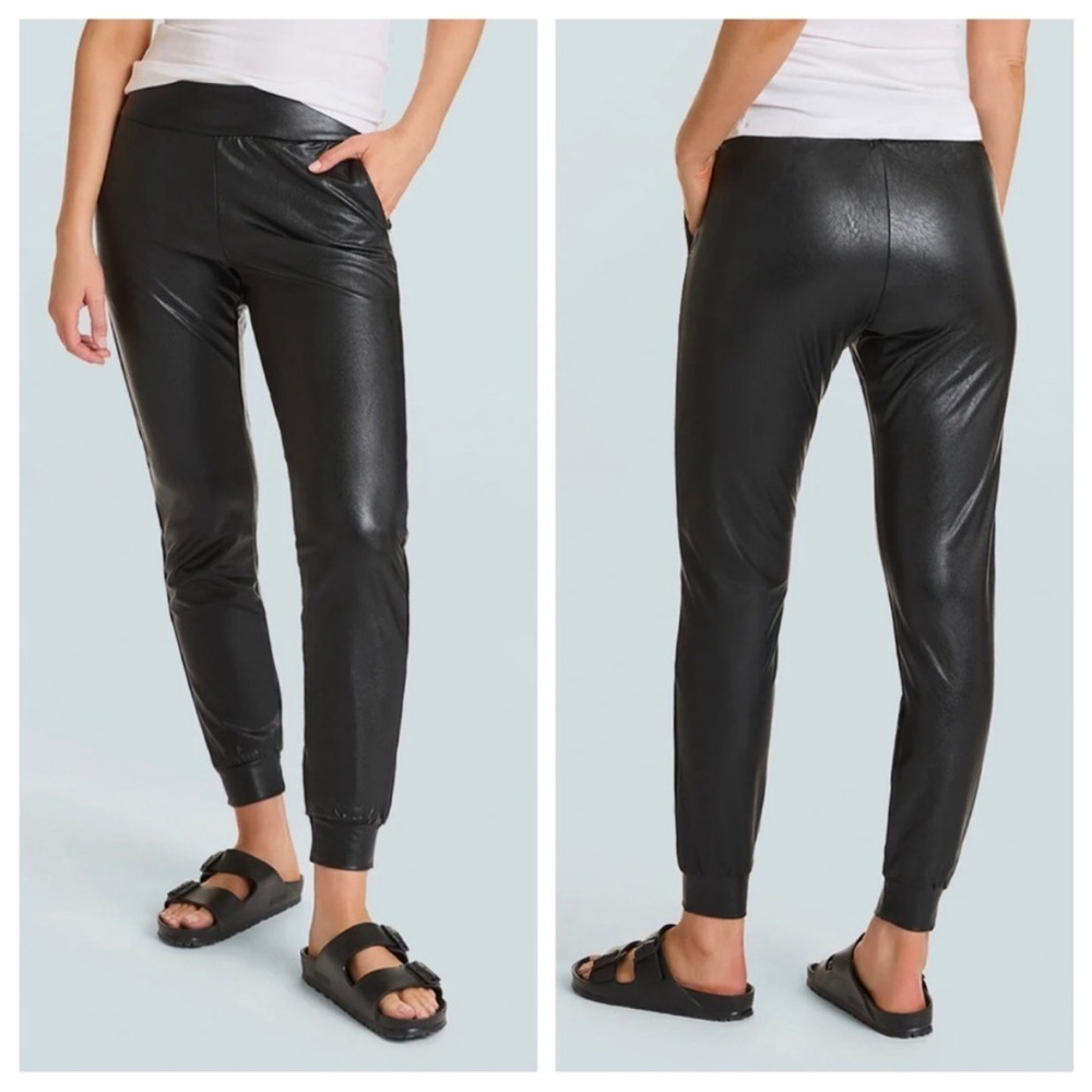 Commando Black Faux Leather Jogger Pants Leggings with pockets size small